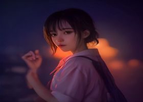 现代都市夜景，霓虹灯下女性手持手机阅读肉文小说，画面充满现代感与情感张力